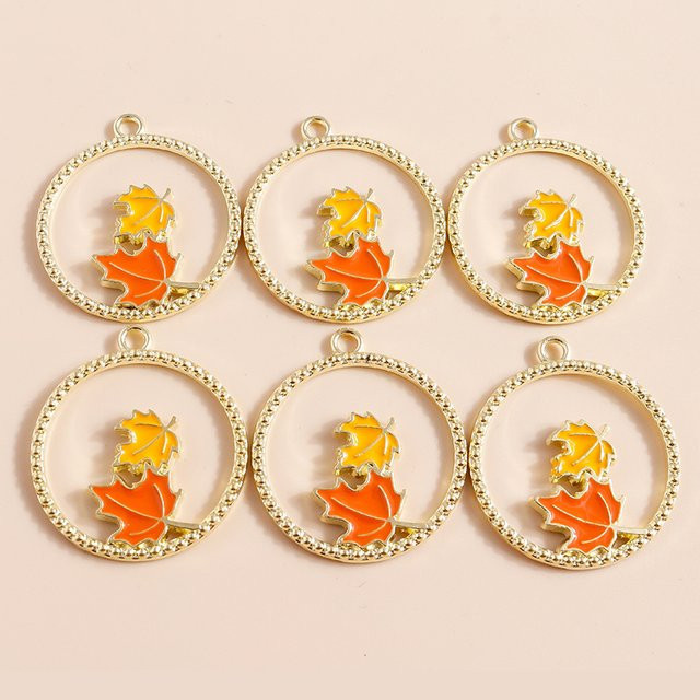 Charms Ahornblatt Emaille Orange, 25*28mm, Unisex - Bild 1