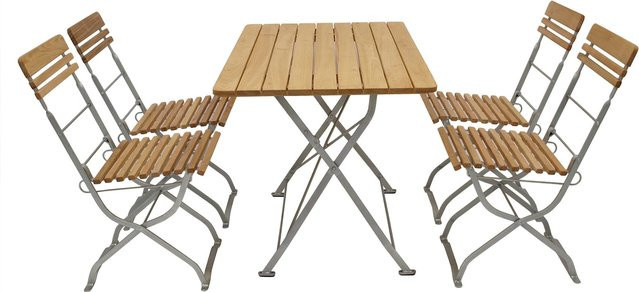 DEGAMO Biergarten Garnitur MÜNCHEN 5-teilig aus Robinie und verzinktem Flachstahl in Braun, Tisch B: 110 cm, T: 70 cm und 4 Stühle - Bild 1