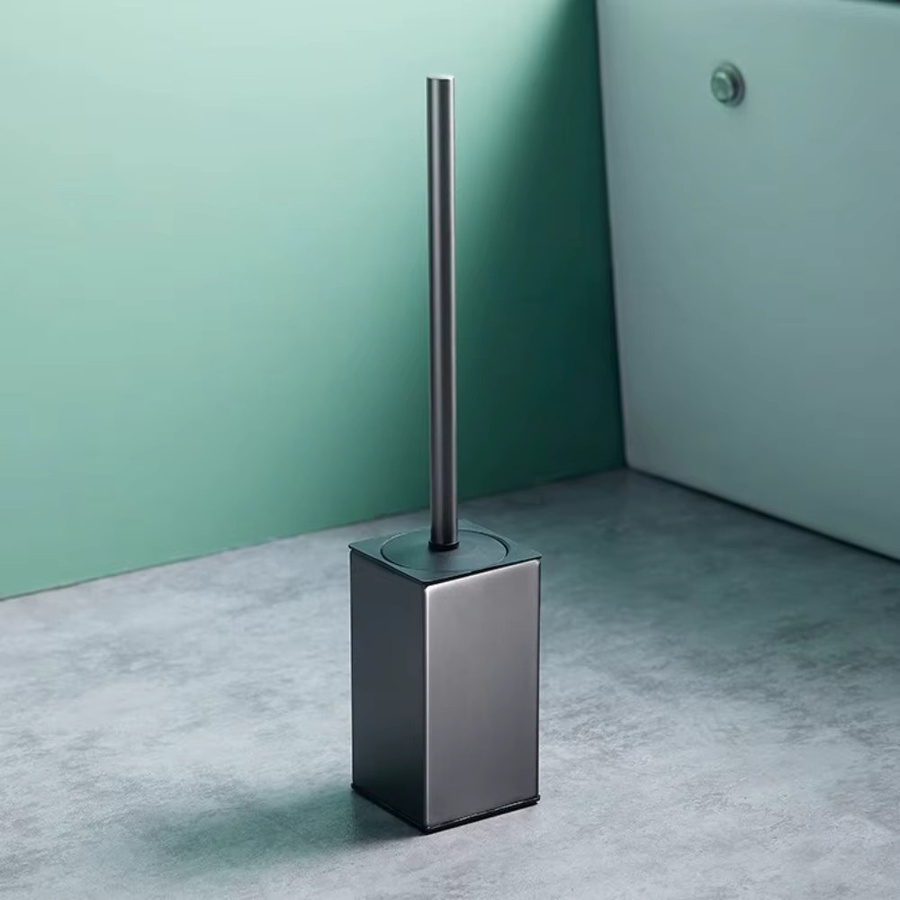 Jkdesign Toilettenbürsten-Set aus Metall in Grau, wandmontierte Toilettenreinigungsbürste aus rostfreiem Edelstahl mit Abdeckung - Bild 2