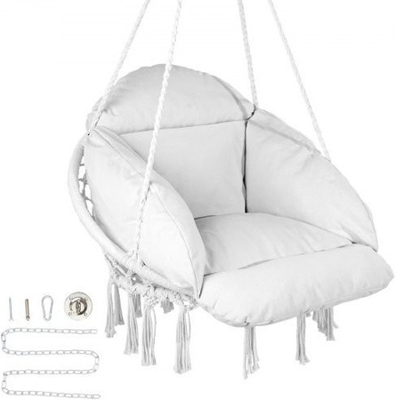 VEVOR Macramé Hängesessel aus Baumwolle mit Kissen und Montagezubehör, Weiß