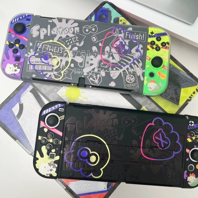 Bandai Switch 2 OLED Schutzhülle aus Hartschale mit Splatoon 3 Design, kratzfest und stoßfest, dockbar - Bild 1