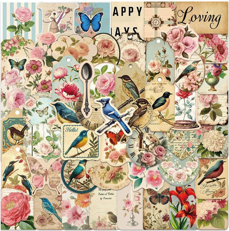52-teiliges Vintage Scrapbook Set mit floralen Mustern und Aufklebern für dein DIY Junk Journal und Collage Fotoalbum in Mehrfarbig - Bild 1