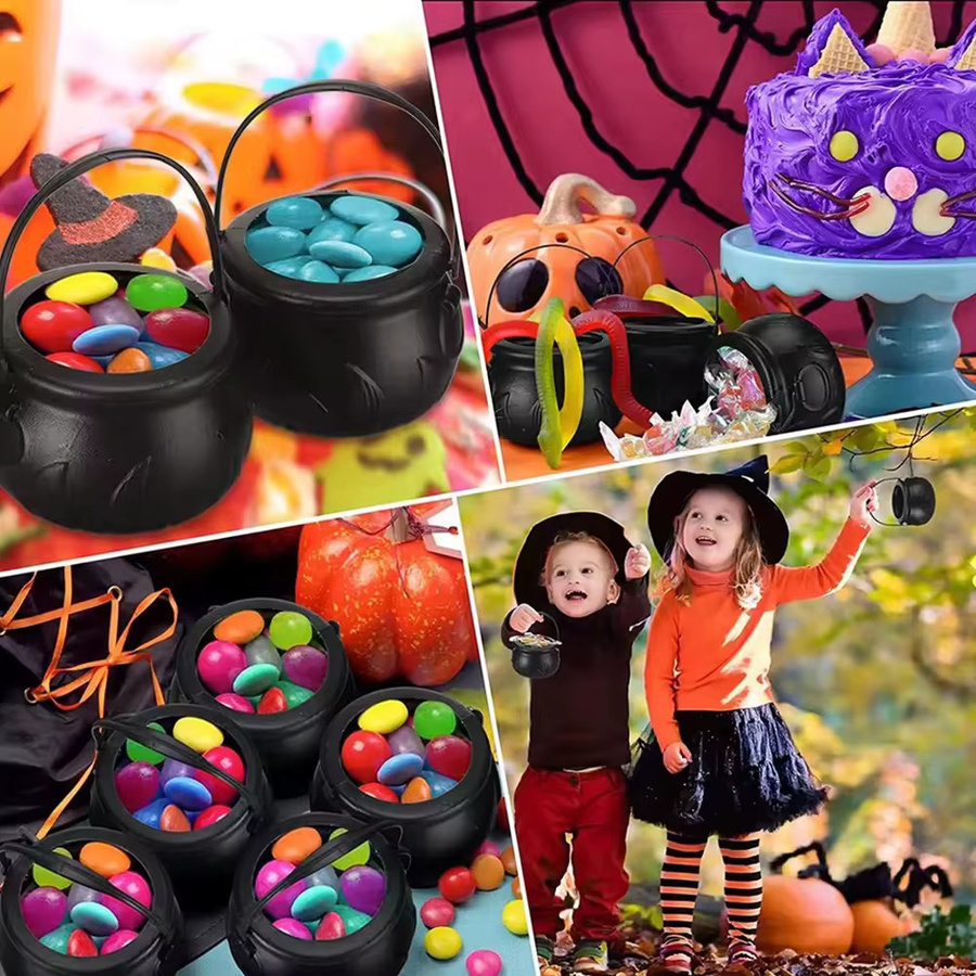 Suncolourful Mini-Hexenkessel aus schwarzem Kunststoff für Halloween als Süßigkeitenkorb und Dekoration - Bild 3