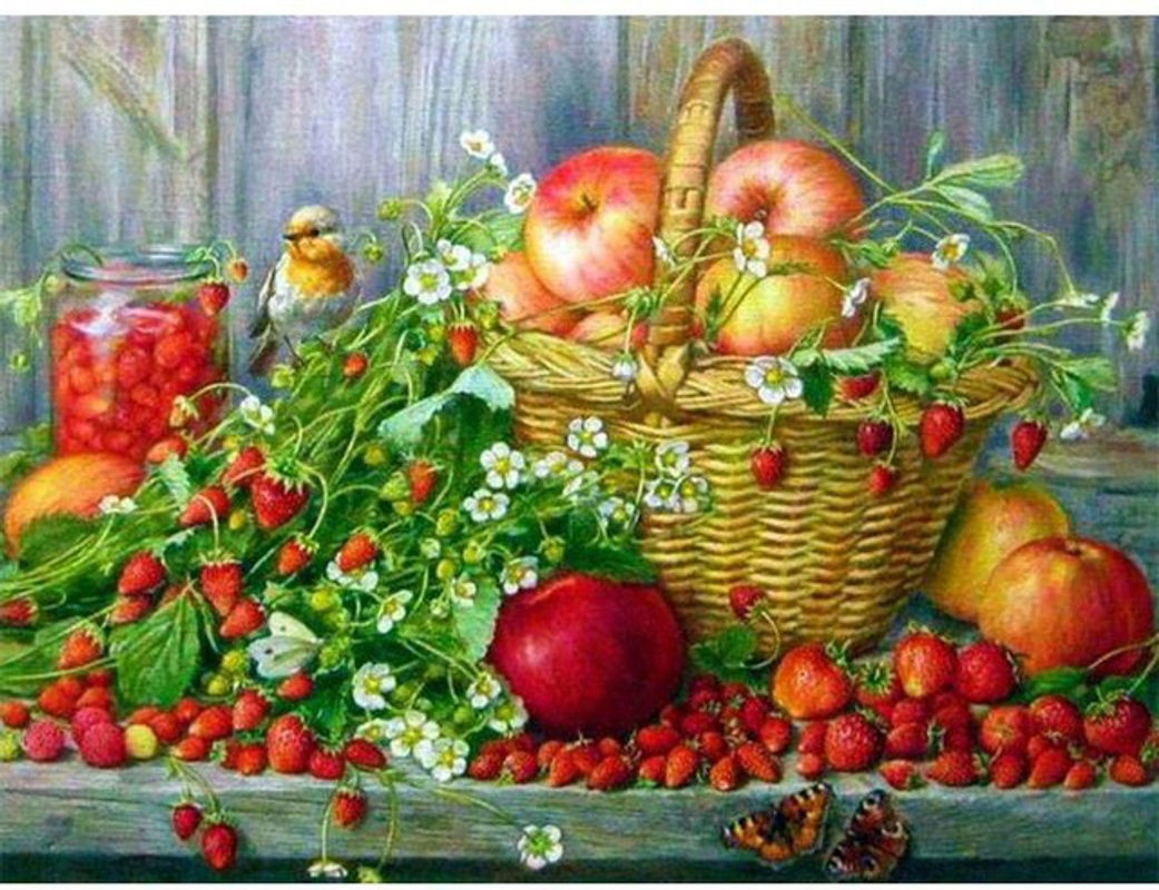 FIYO Diamond Painting Set mit Frucht- und Blumenmotiv, Himbeere, mehrfarbig, B/H: 30 x 20 cm - Bild 1