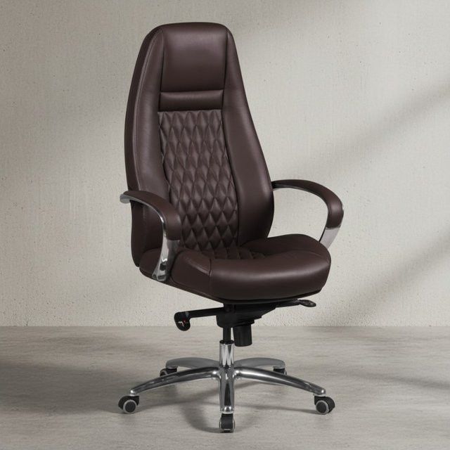 KADIMA DESIGN Chefsessel MADRID aus Echtleder mit ergonomischer Sitzfunktion und Aluminium-Fußkreuz - Bild 1