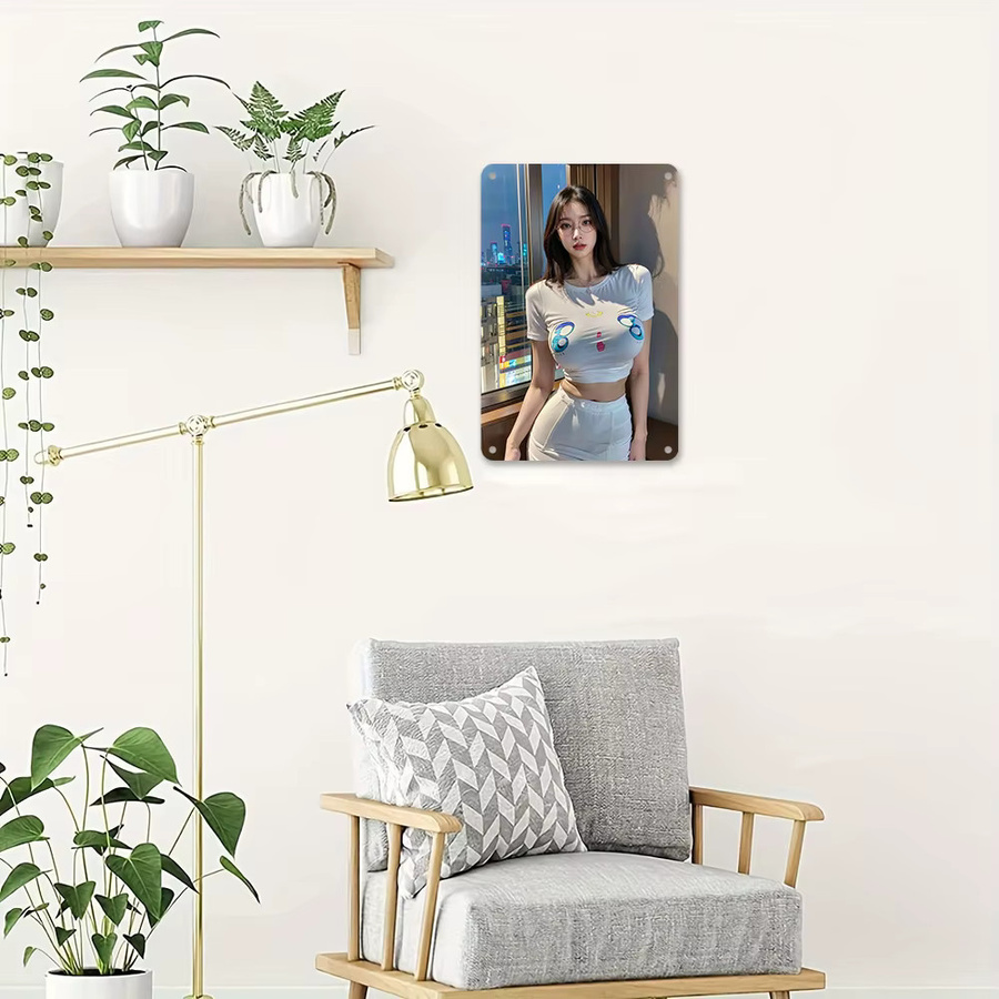 HELLOYOUNG Retro-Metallblechschild mit Frau-Illustration, Vintage Wanddekoration aus Metall, B/H: 30,5 x 20,3 cm, Mehrfarbig - Bild 2