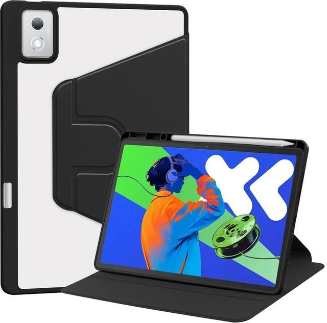 Lenovo Idea Tab Pro 12.7 Hülle mit Stifthalter und 360 Grad Drehung, Acryl Hartschale, Schwarz/Transparent - Bild 1