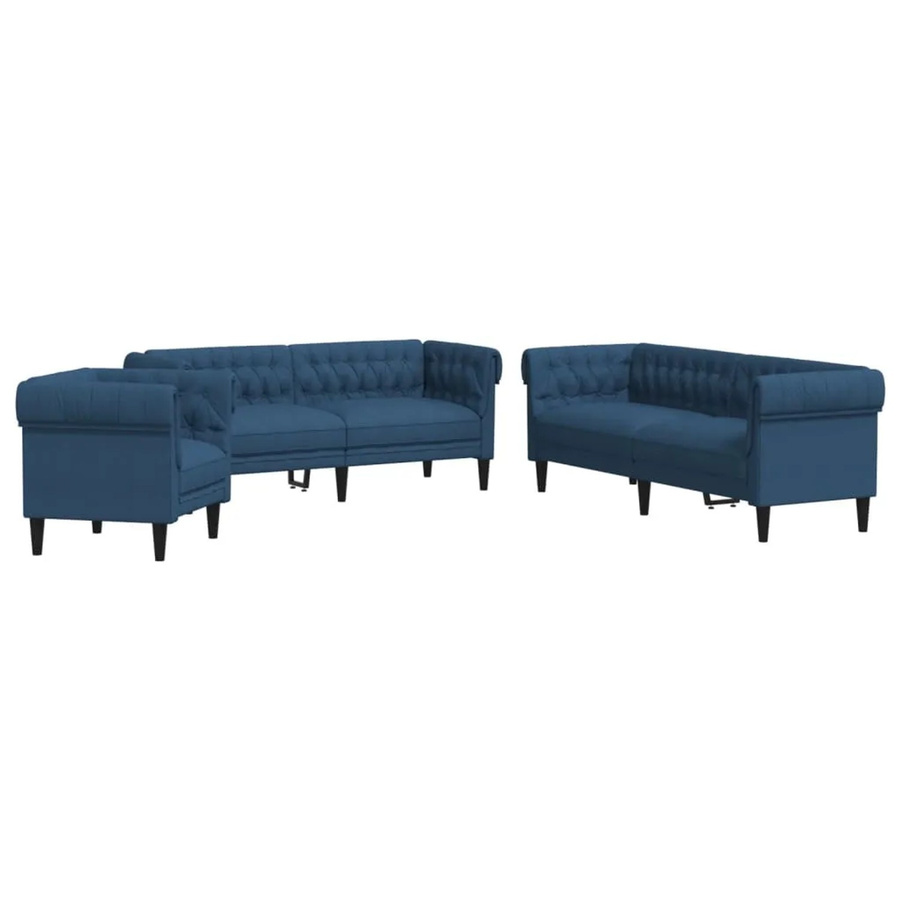 vidaXL 3-teilige Sofagarnitur Blau aus Stoff mit Sessel und Sofas für dein Wohnzimmer - Bild 2
