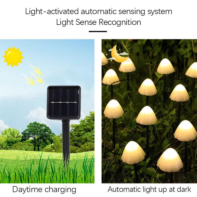 LED Solar Pilz Lichterkette mit 8 Modi für Garten und Terrasse, 10er Set Outdoor Dekolichter aus Kunststoff - Bild 4