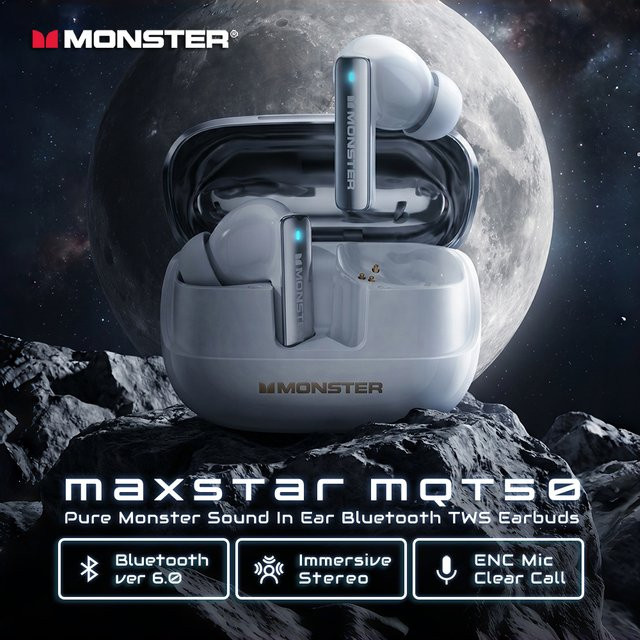 Monster Maxstar MQT50 Bluetooth 6.0 TWS Kopfhörer mit ENC Geräuschunterdrückung und tiefem Bass in Schwarz - Bild 1