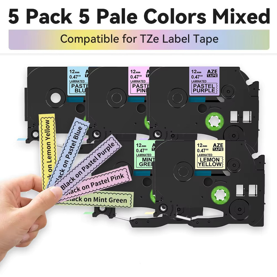 Labelife 5er-Pack Matt-Bänder in gemischten hellen Farben, 12mm, kompatibel mit Brother PTouch MQF/E/Y/G/531, PT-1000, 1010, 1080, H105, H107 - Bild 1