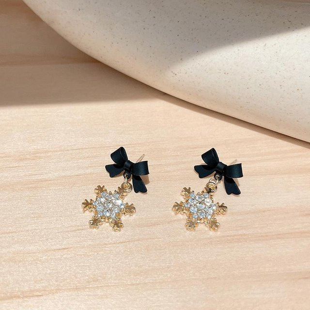 YIRAN Jewelry Hängeohrringe, Kristall, Schneeflocken, Schwarz, Rot, Beige, Damen - Bild 1