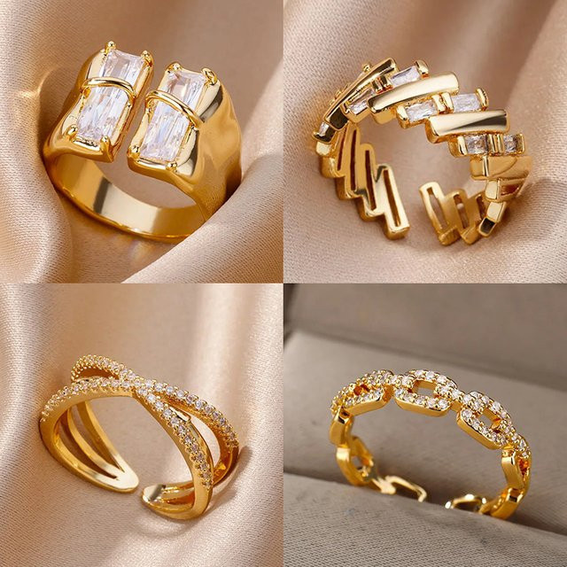 ICFTZWE Ring Edelstahl, vergoldet, Zirkonia, Damen - Bild 1