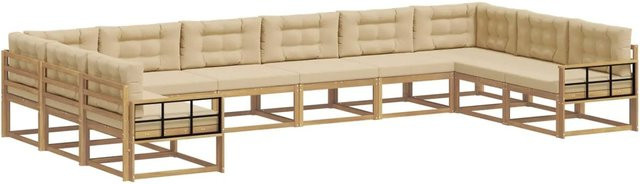 vidaXL Outdoor-Sofagarnitur aus massivem Akazienholz mit 10-teiligem Set in Weiß und Beige - Bild 1