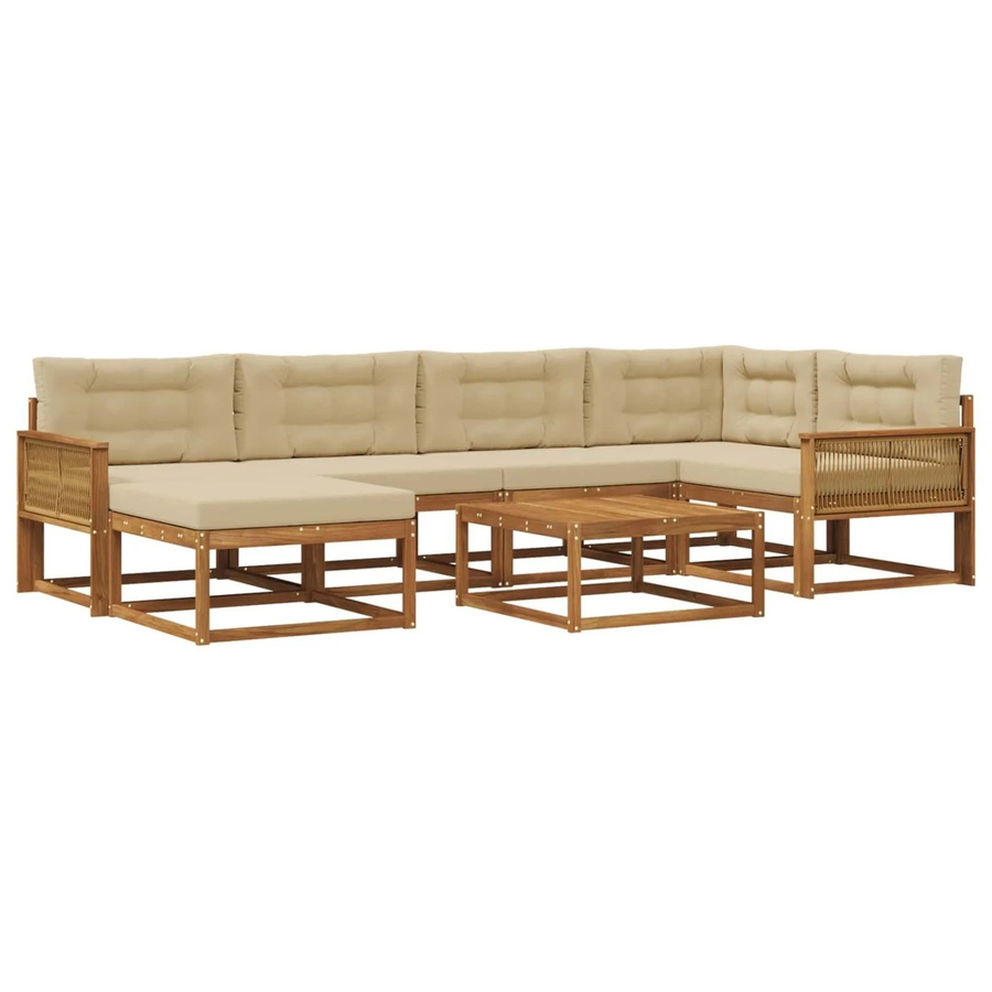 vidaXL Outdoor-Sofagarnitur L-Form aus Akazienholz mit 7 Kissen in Natur und Beige - Bild 2