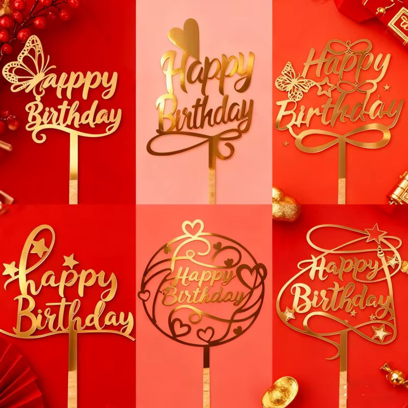 WOHLTAO Happy Birthday Tortendekoration aus Acryl in Gold - Bild 2