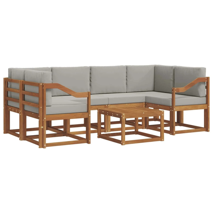 vidaXL Outdoor-Sofagarnitur aus Akazienholz in L-Form mit 7-teiligem Set und grauen Kissen - Bild 2