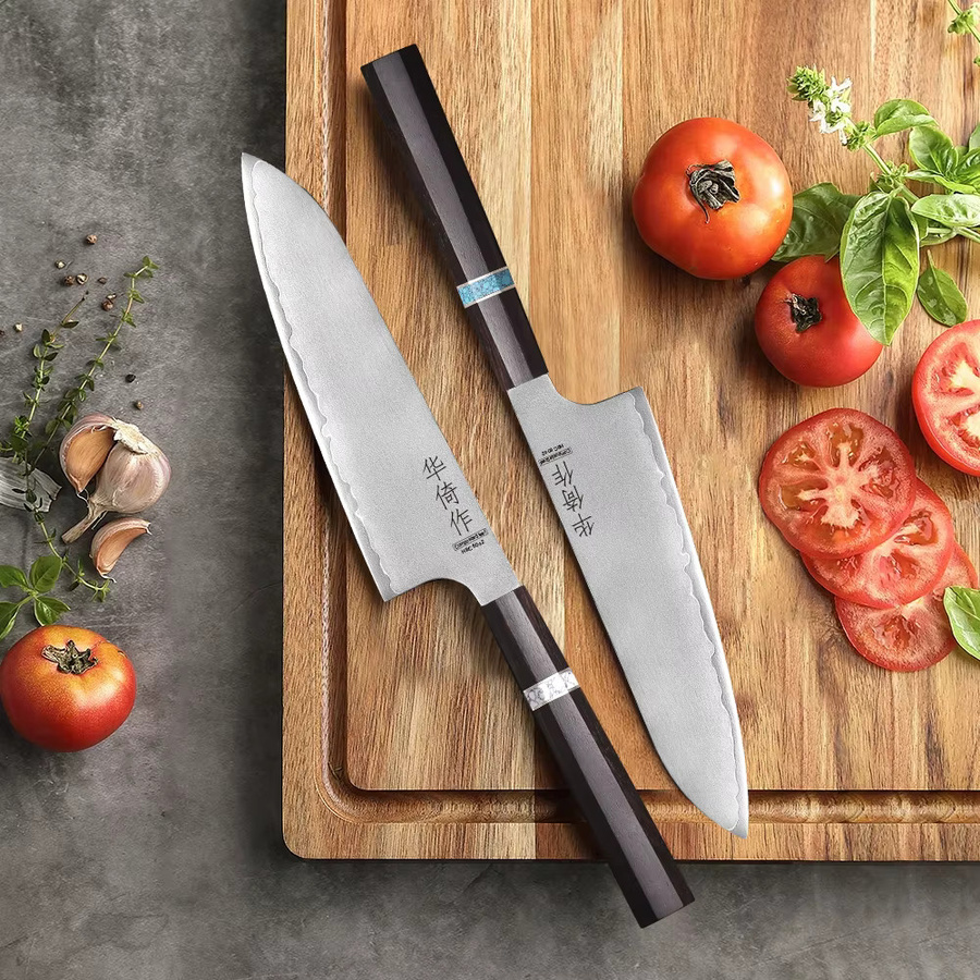 HUAYIGRAND Santoku-Messer aus dreischichtigem Verbundstahl, 17,78 cm, Weiß - Bild 2