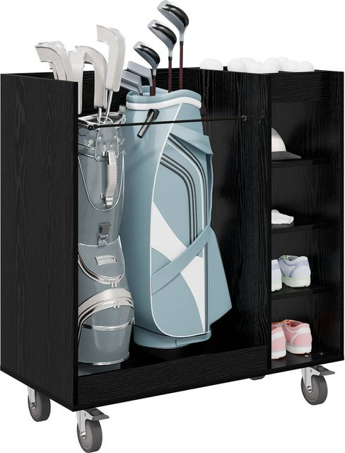 Yiwydaa Golfschrank mit Rädern in Schwarz-Eiche-Effekt, modern und freistehend, B/T/H: 90 x 45 x 98 cm - Bild 1