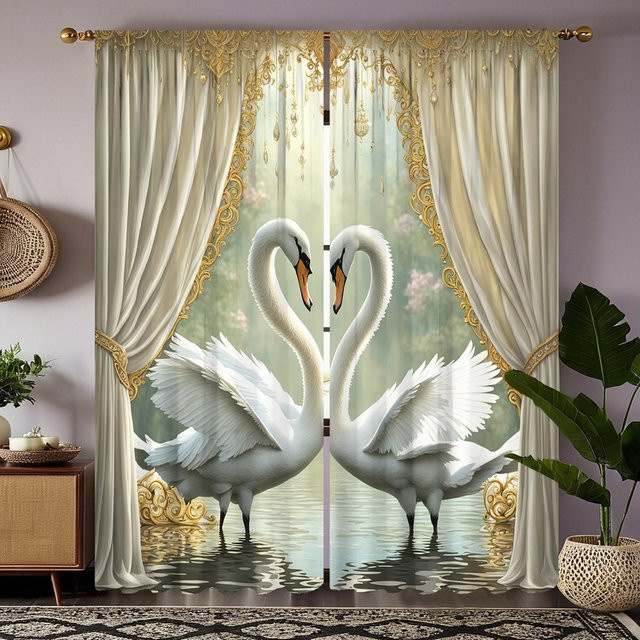 2-teiliges Schwanensee Vorhang-Set MH, semi-transparent, weiß, B: 132 cm, H: 160 cm - Bild 1