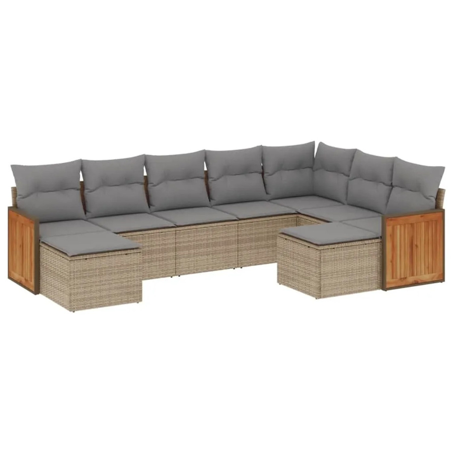 vidaXL 9-tlg Garten-Sofagarnitur aus Poly-Rattan und Akazienholz in Beige mit Kissen Modell 198 - Bild 2