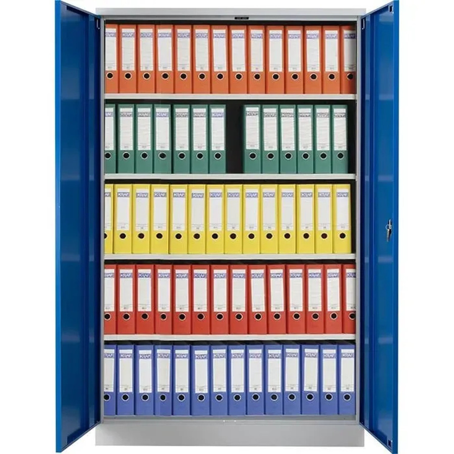 PROREGAL Flügeltürenschrank Ferret mit 4 Fachböden, lackiert in Grau-Enzianblau, H: 195 cm, B: 120 cm, T: 50 cm - Bild 2