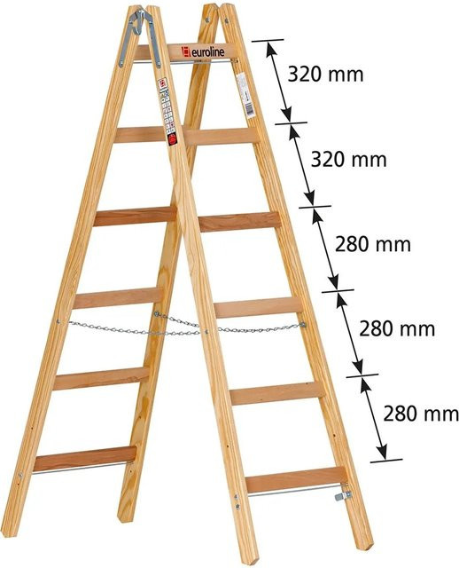 Euroline Holz Sprossenstehleiter Nr. 12506 mit Eimerhaken, 2x6 Sprossen, Braun - Bild 1