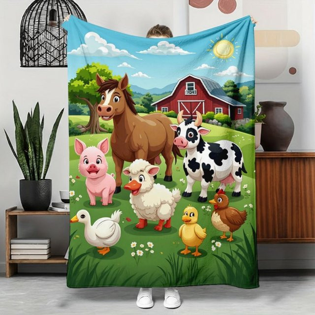 JMG Household Supplies Fleece Decke für Kinder mit Bauernhof-Tierprint, weich und gemütlich, Mehrfarbig, Breite: 173 cm, Länge: 218 cm - Bild 1