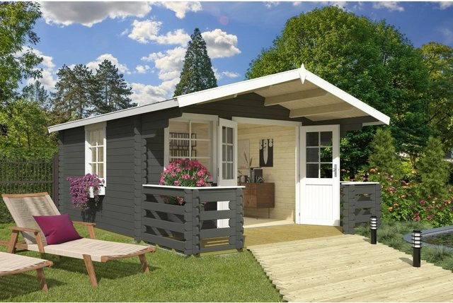 Lasita Blockbohlenhaus Luna Gartenhaus mit Satteldach in Grau-Grün lasiert B/H/T: 403,8 x 245,1 x 530 cm - Bild 1