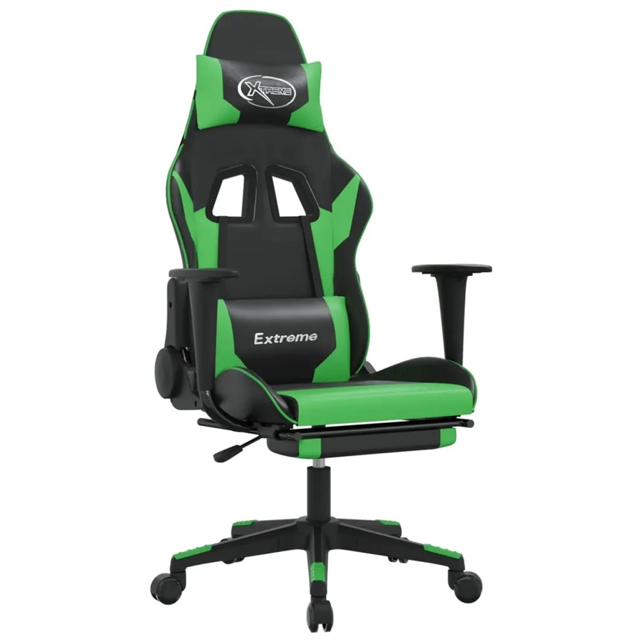 vidaXL Gaming-Stuhl in Schwarz und Grün aus Kunstleder mit Fußstütze und Kopfstütze - Bild 2