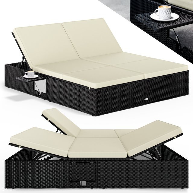 CASARIA Polyrattan Sonnenliege Schwarz/Beige B/T/H: 220 x 160 x 33 cm - Bild 1