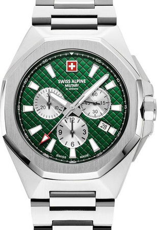 Swiss Alpine Military Chronograph, Quarz, Edelstahl, Grün, 42 mm, Herren