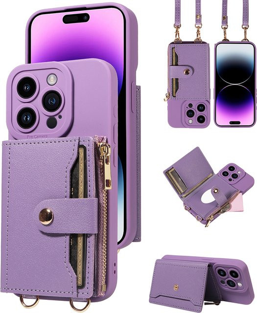 Lila Kunstleder Handyhülle mit Wallet Card Slot für Samsung Galaxy S25 Ultra S24 S23 S22 S21 S20 S10 S9 S8 Plus FE als Anti-Drop Telefonabdeckung - Bild 1