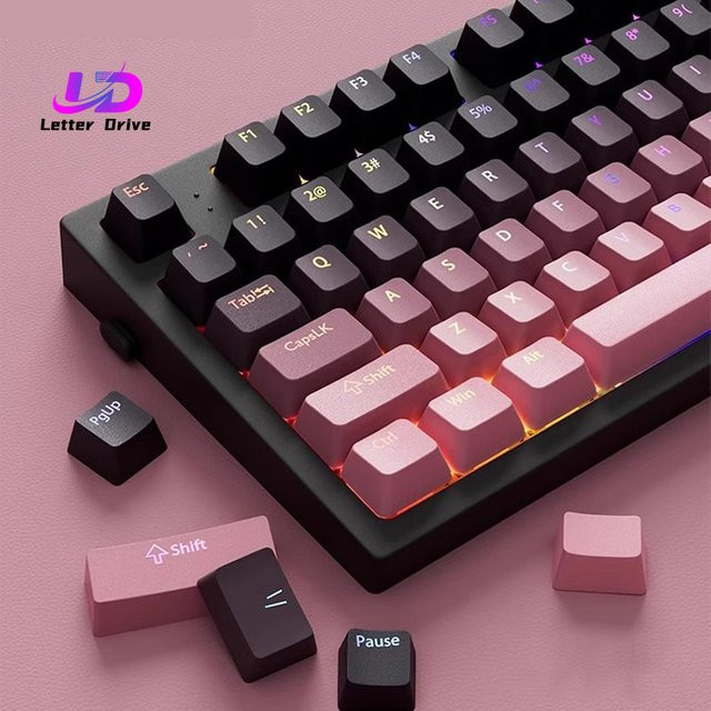 PBT Tastenkappen in Schwarz-Rosa Farbverlauf für mechanische Tastaturen mit Cherry MX Switch, OEM-Profil, ISO-Layout und RGB-Hintergrundbeleuchtung - Bild 1