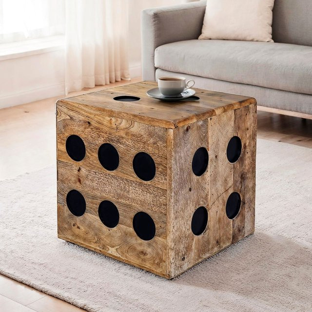 FineBuy Sitzwürfel aus Mango Massivholz in Braun, Würfelhocker und Beistelltisch, B/T/H: 41 x 41 x 41 cm - Bild 1