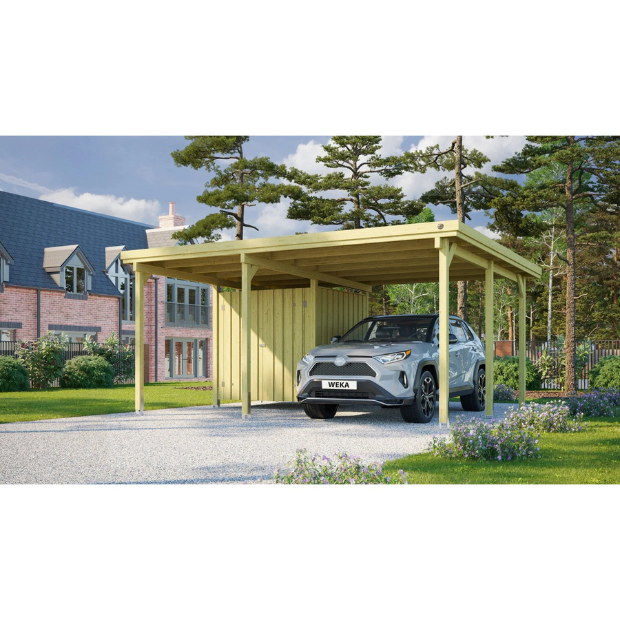 WEKA Einzelcarport 607 Größe 1 mit Geräteraum aus braunem Nadelholz und PVC-Dachplatten, B/T: 512 x 389 cm - Bild 2