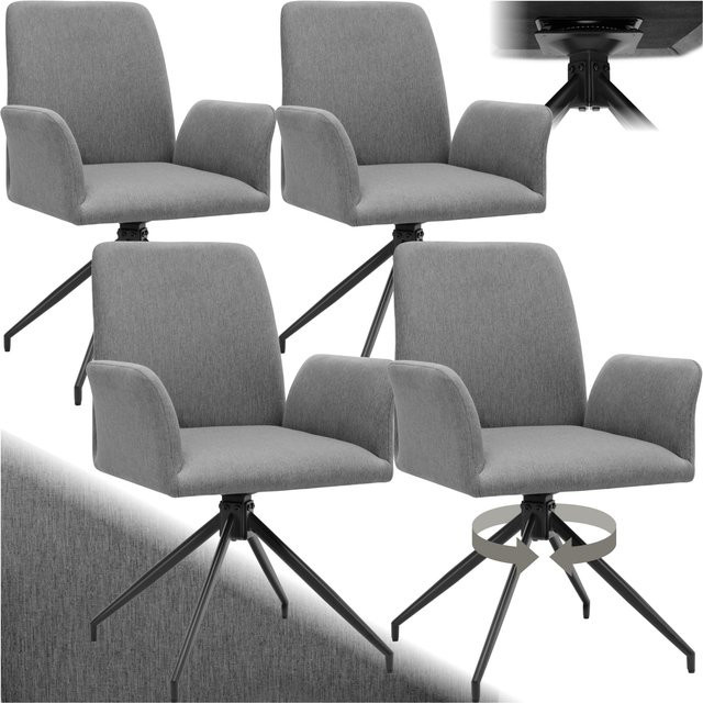 tectake Daya Drehbarer Armlehnstuhl aus Webstoff in Anthrazit, 4er Set, B/T/H: 55,5 x 58 x 87 cm - Bild 1