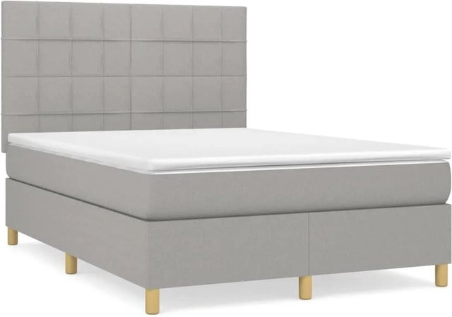 vidaXL Boxspringbett Hybrid mit Matratze und Taschenfederkern, Hellgrau, B/T/H: 140 x 190 x 144 cm - Bild 1