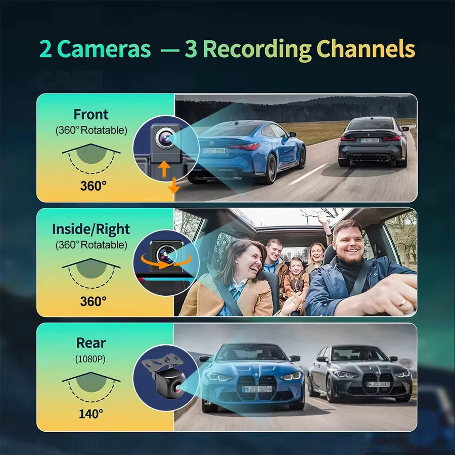 XIMA 7 Zoll Dash Cam mit 4K UHD, Wireless Carplay, Android Auto und GPS Navigation, Dual Objektiv Video Recorder mit Rückfahrkamera, Schwarz - Bild 2