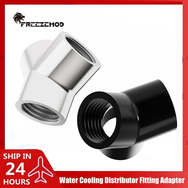 Freezemod Wasserkühlungsverteiler-Fitting-Adapter HDTD-3YTB in Y-Form mit G1/4'' Anschlüssen, Schwarz/Silber - Bild 1