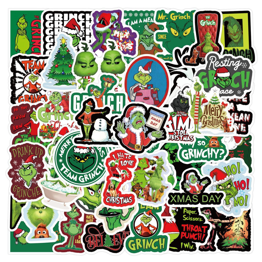 55 Grinch Weihnachts-Doodle-Aufkleber für Notizbücher, Koffer und Handys, Mehrfarbig - Bild 3