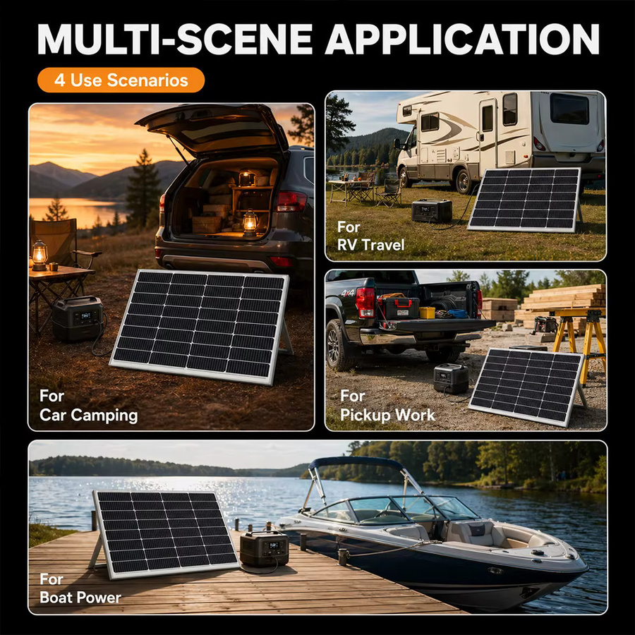 Monokristallines 80-W-Solarmodul ZGZXSEXHZ in Schwarz für mobile Stromversorgung beim Camping, Wandern und Bootfahren - Bild 3