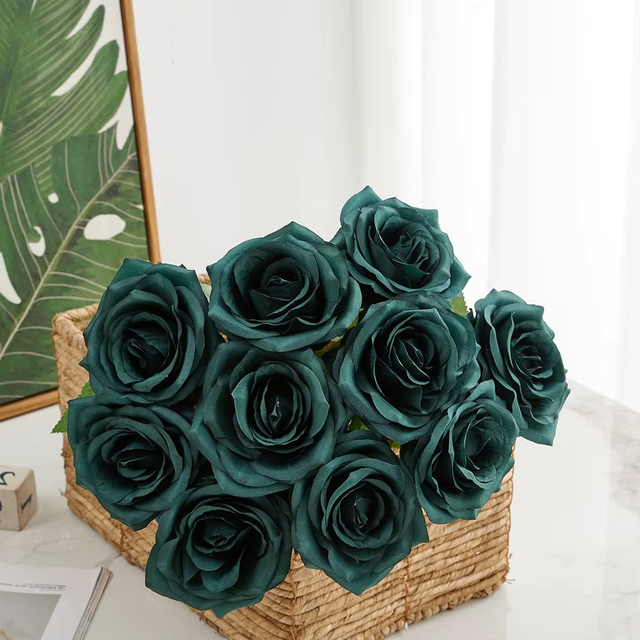 10 Stück künstliche Rosen aus Kunstseide in Grün für Hochzeitsarrangements und Brautsträuße - Bild 3