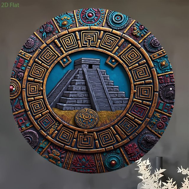 Rundes Metallschild CIFBUY mit Maya-Pyramiden-Motiv aus Aluminium, Mehrfarbig, Durchmesser: 20,32 cm - Bild 1