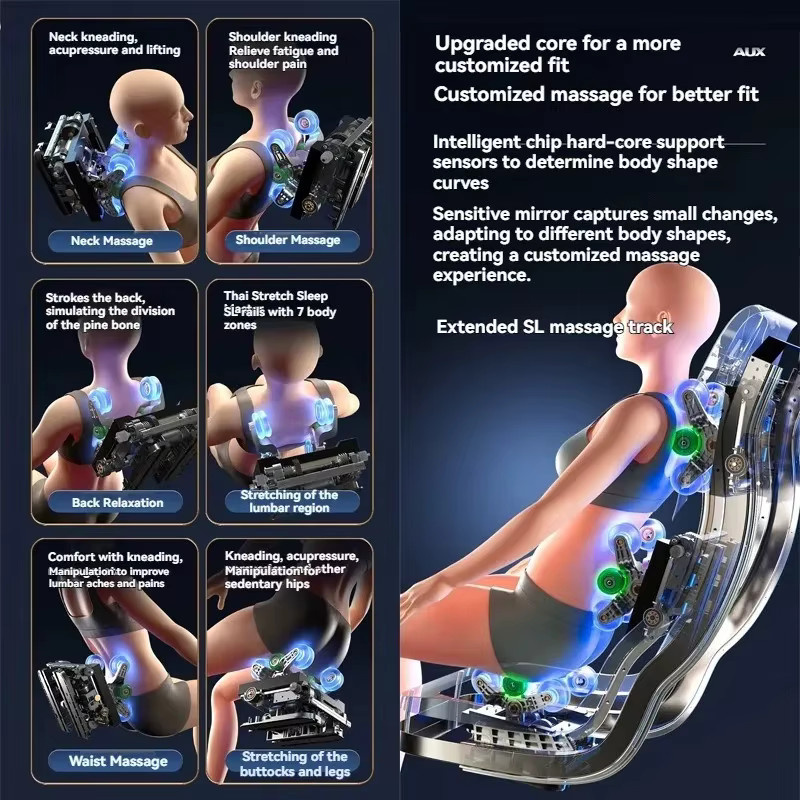 FULANG 6D Massagesessel mit Ganzkörpermassage, Nullschwerkraft-Funktion, SL-Schiene, Heizung und Bluetooth in Schwarz - Bild 3
