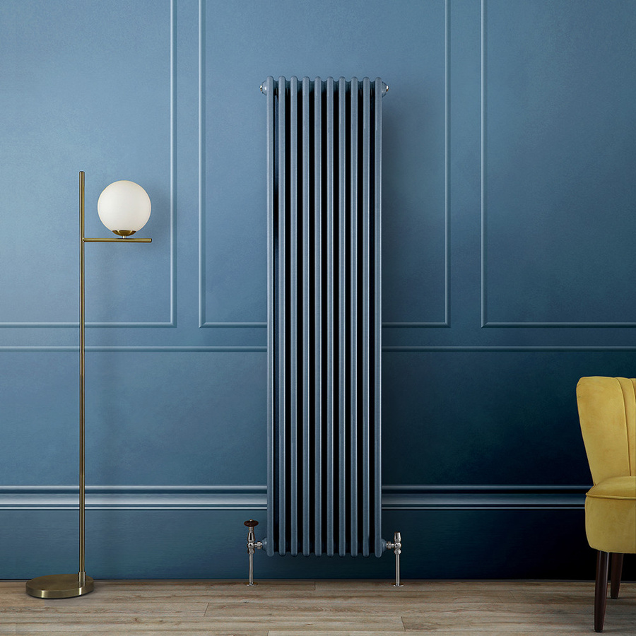 Retro Gliederheizkörper 3-Säulen vertikal von Hudson Reed in Deep Sea Blue, Höhe: 180 cm, Breite: 47 cm - Bild 1