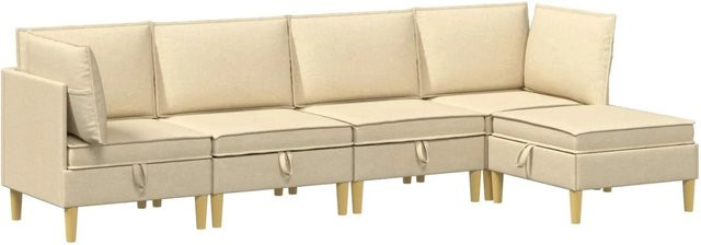 vidaXL Wohnzimmergarnitur in Creme, Modulare L-Form Ecksofa mit Hocker und Kissen aus Stoff - Bild 1