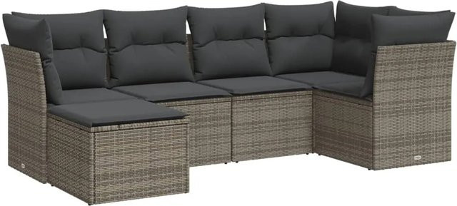 vidaXL 6-teilige Garten-Sofagarnitur in L-Form aus grauem Poly-Rattan mit Sitzkissen und Stauraum - Bild 1