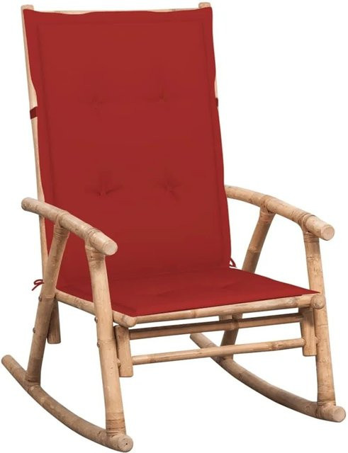vidaXL Schaukelstuhl aus Bambus mit roten Kissen und Armlehnen - Bild 1
