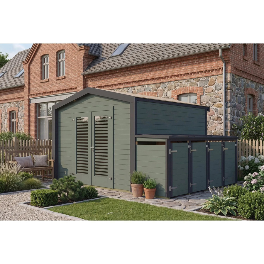 Weka Gartenhaus Killarney Satteldach in Anthrazit-Grün B/T/H: 401 x 300 x 246 cm - Bild 2